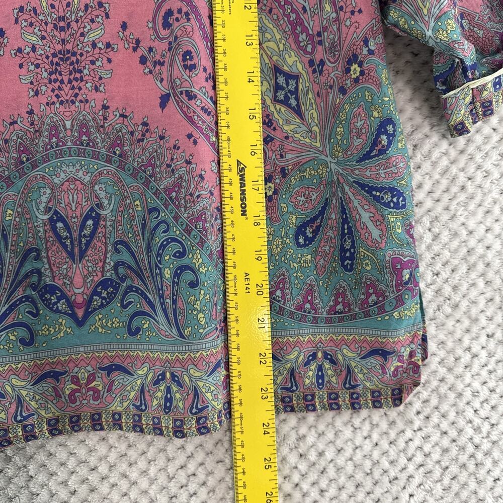 Sundance Silk Top Womens S Pink Green Floral V-Neck Collared Preppy - Picture 6 of 9